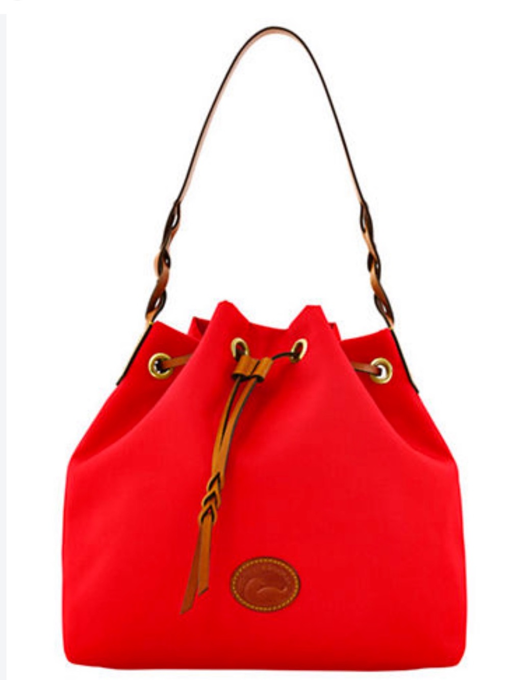 Dooney and Bourke red canvas and braided leather drawstring Shoulder satchel bag